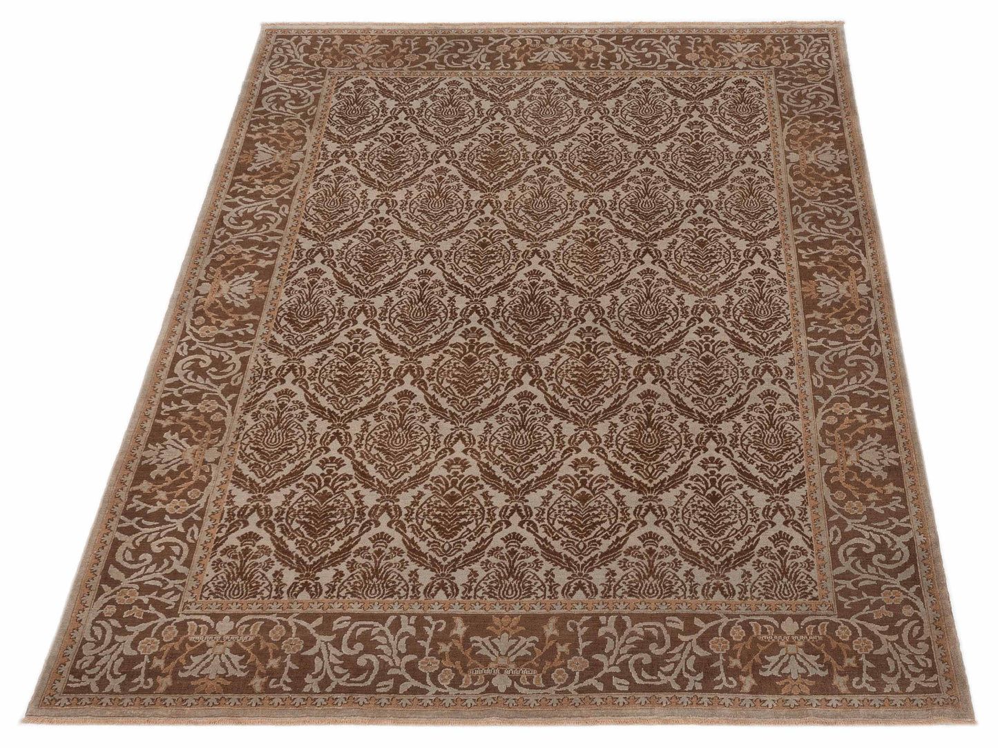 Pasha Defne Daisy Silver Brown Transitional Hand Knotted Rug