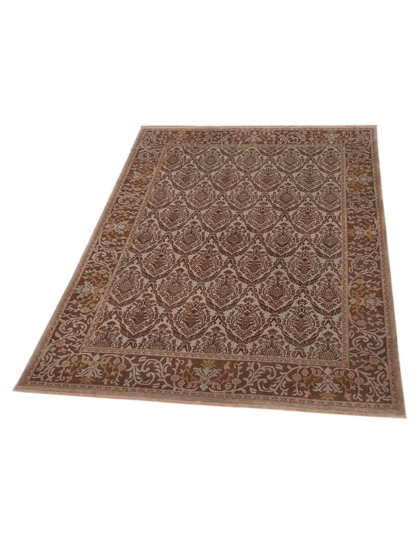 Pasha Defne Daisy Silver Brown Transitional Hand Knotted Rug