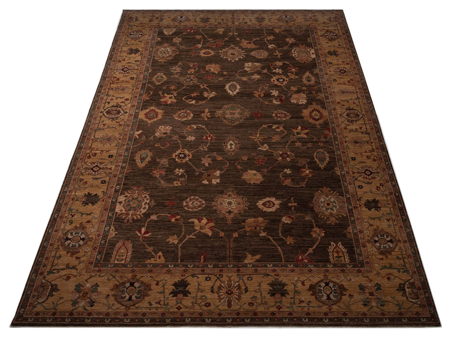 Pasha Elvan Nurgul Dark Brown Gold Traditional Hand Knotted Rug