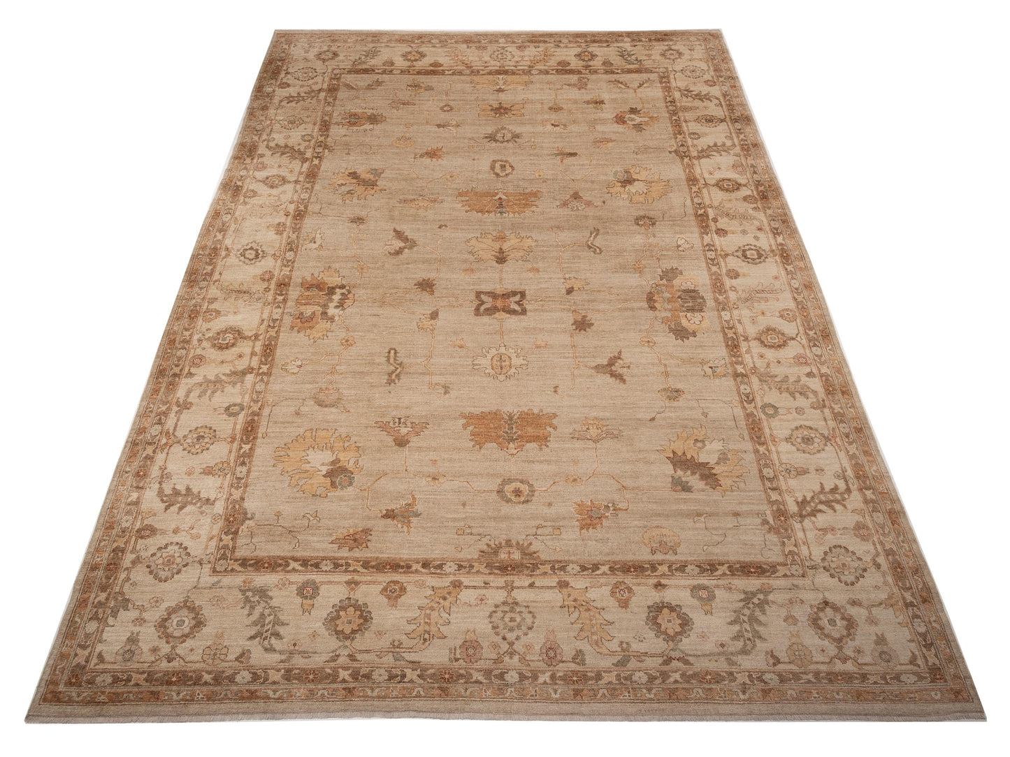 Authentic Angora Oushak Sezen Silver Ivory Traditional Hand Knotted Rug