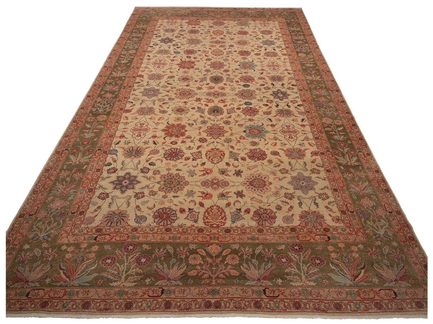 Pasha Antique Loom 107926 Ivory Olive Traditional Hand Knotted Rug