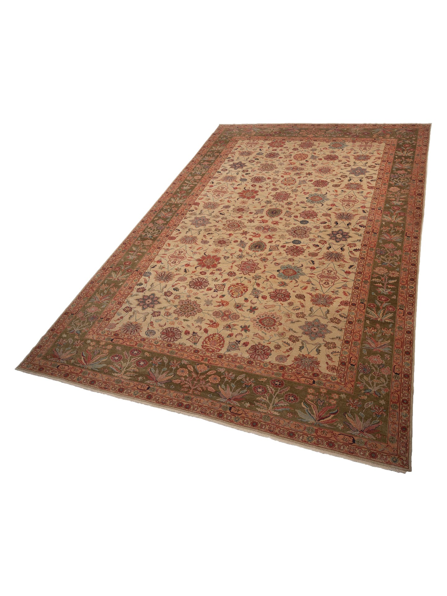 Pasha Antique Loom 107926 Ivory Olive Traditional Hand Knotted Rug