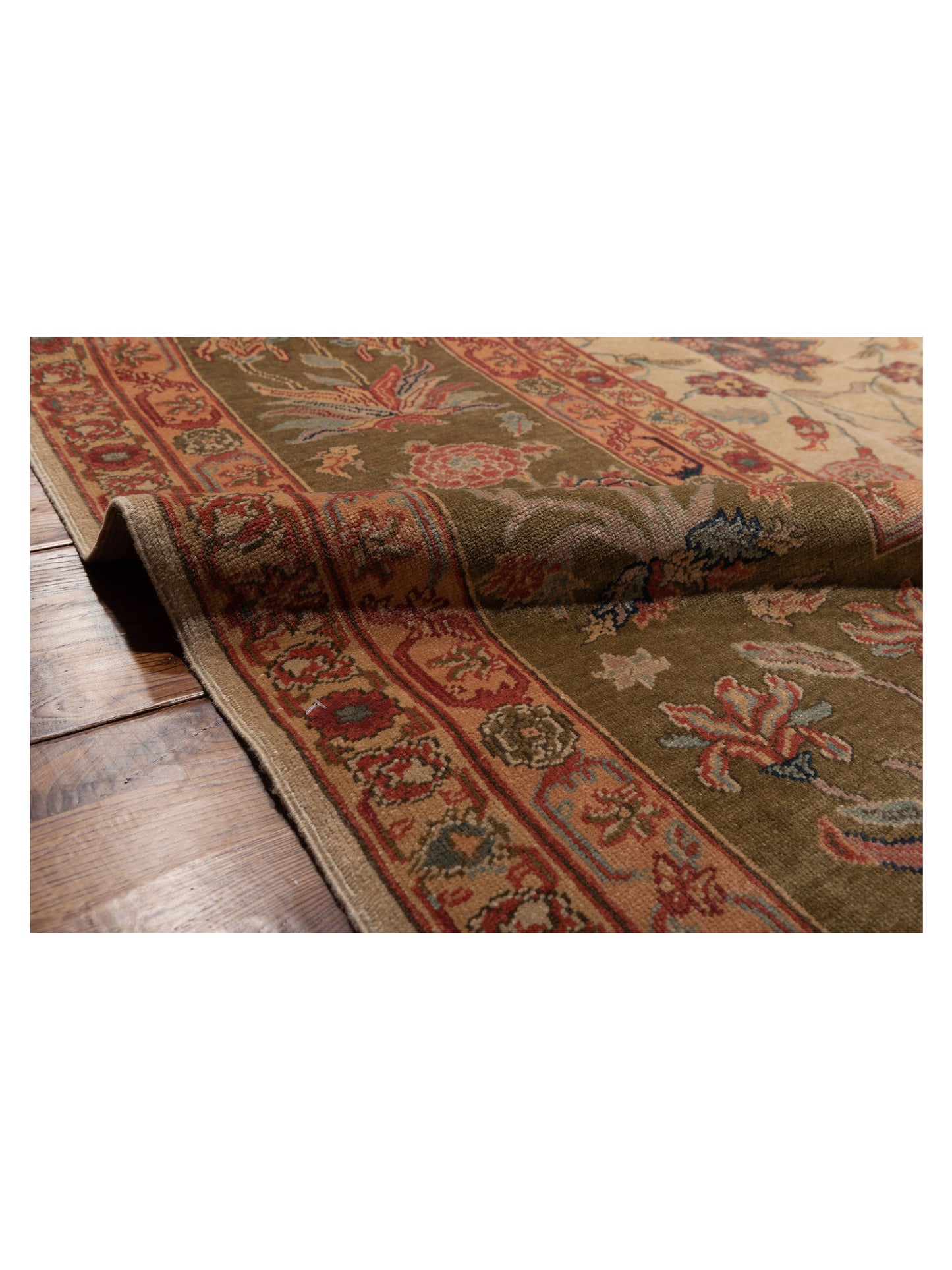 Pasha Antique Loom 107926 Ivory Olive Traditional Hand Knotted Rug