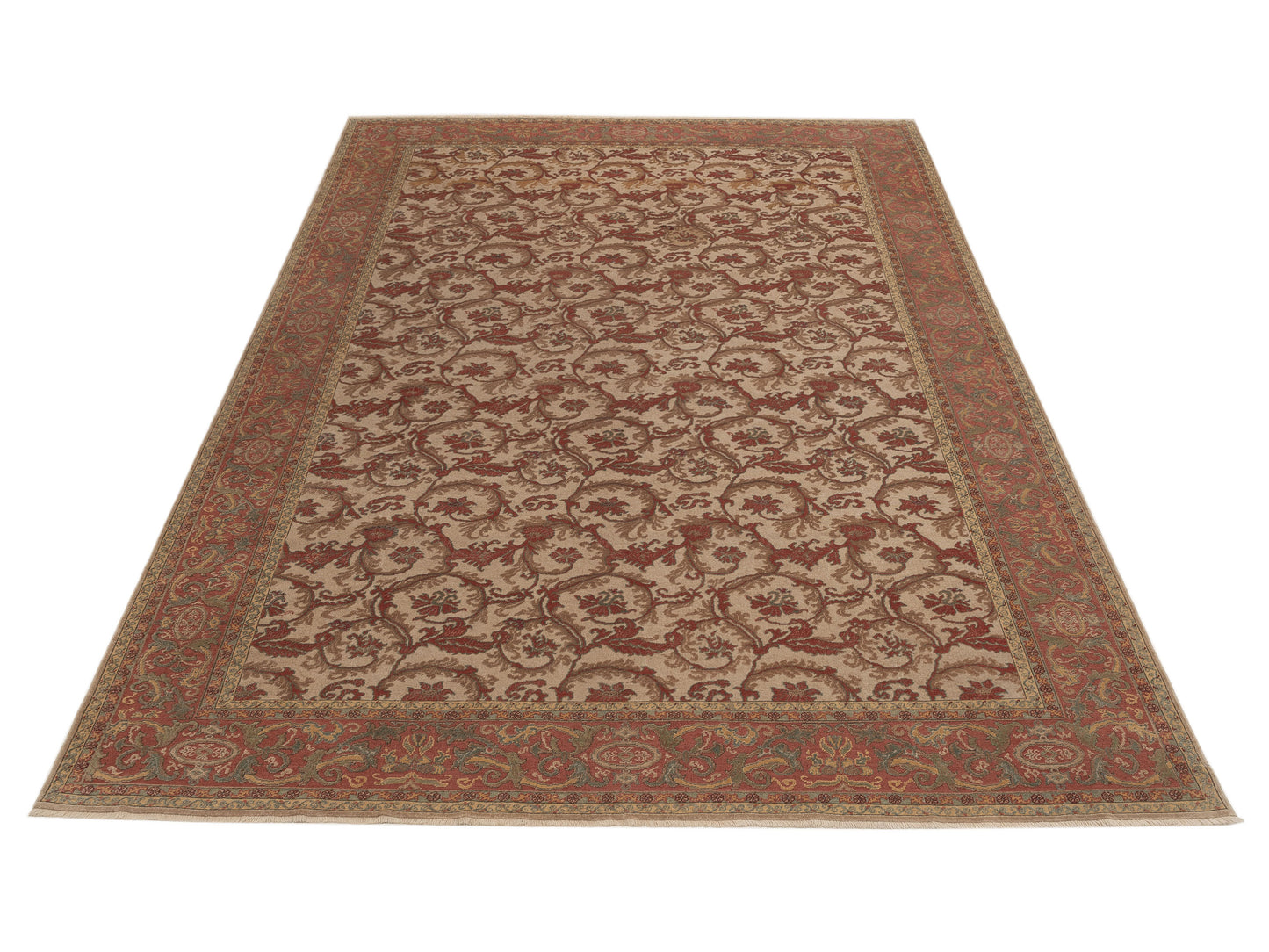 Pasha Antique Loom 107933 Beige Rust Transitional Hand Knotted Rug