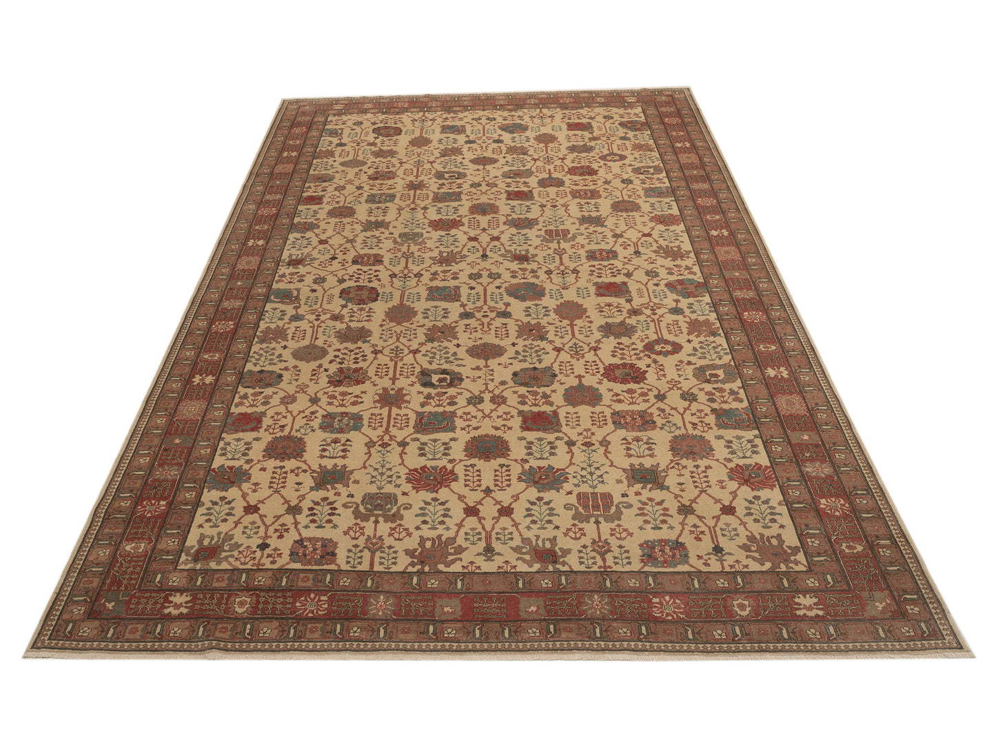 Pasha Antique Loom 107939 Beige Rust Traditional Hand Knotted Rug