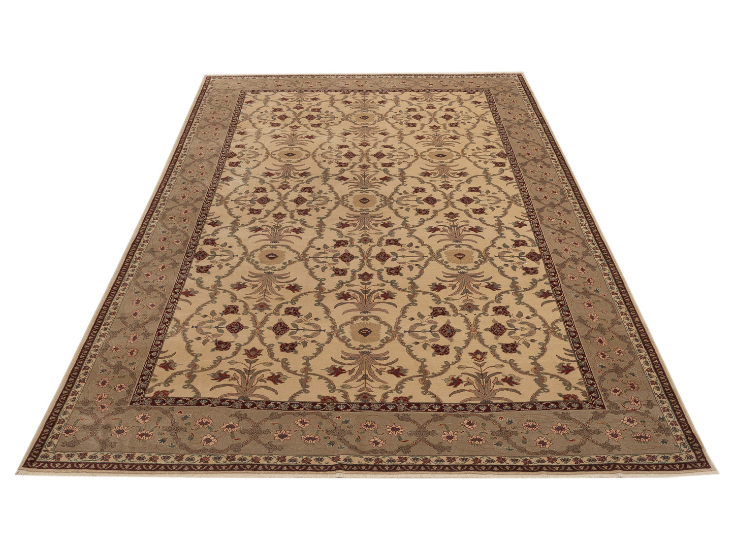 Pasha Antique Loom 107969 Ivory Sage Green Transitional Hand Knotted Rug