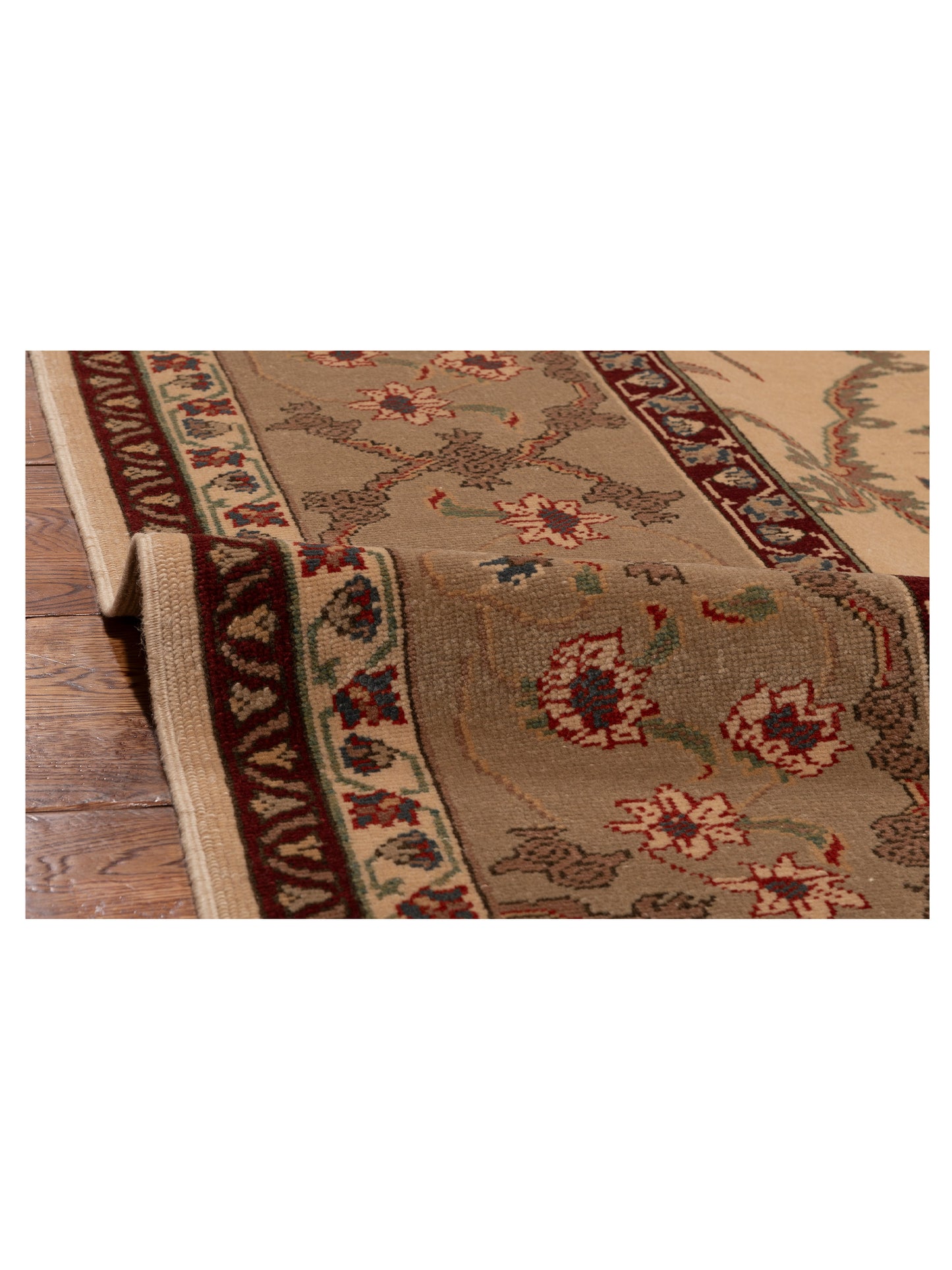 Pasha Antique Loom 107969 Ivory Sage Green Transitional Hand Knotted Rug