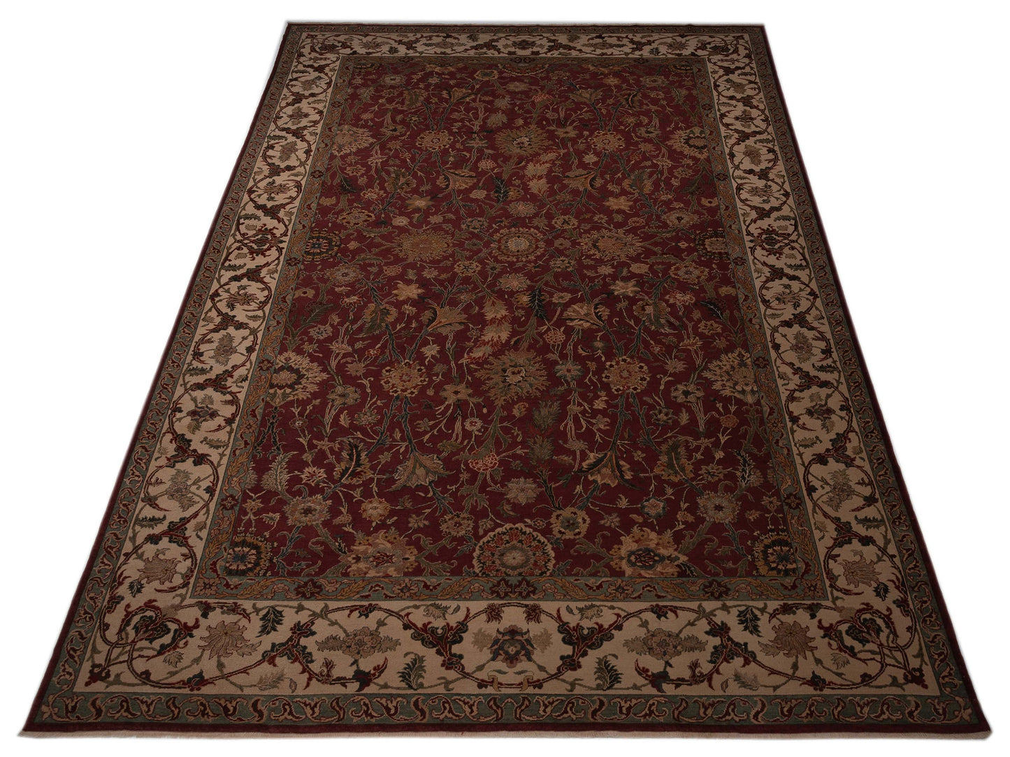 Pasha Antique Loom 107975 Burgundy Ivory Traditional Hand Knotted Rug