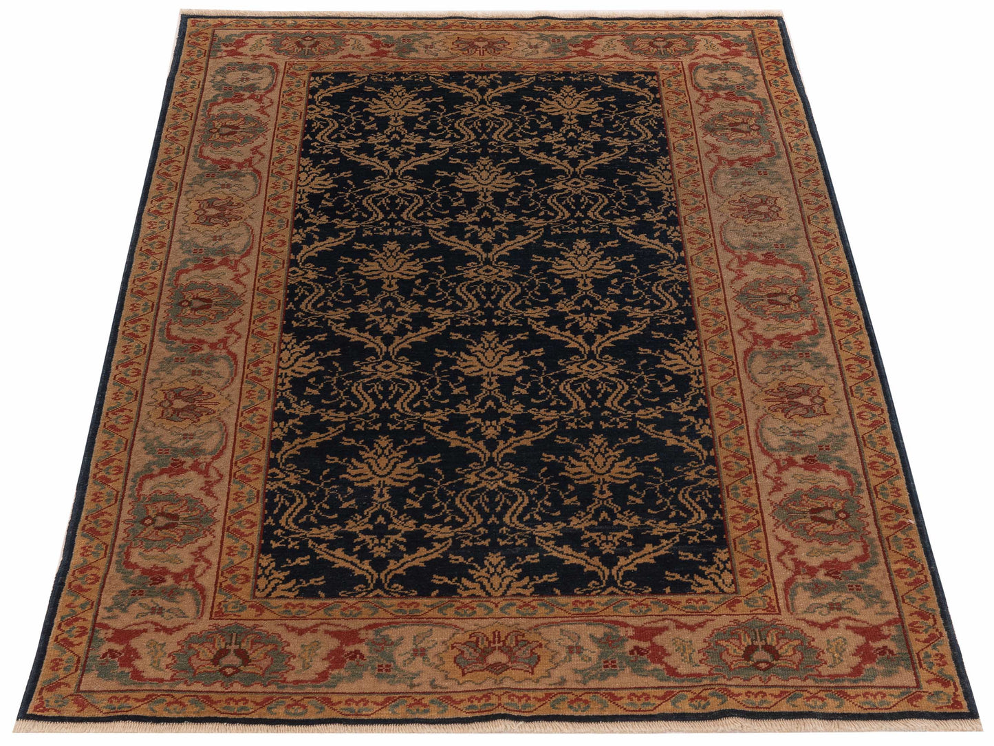 Pasha Antique Loom 107987 Navy Beige Transitional Hand Knotted Rug