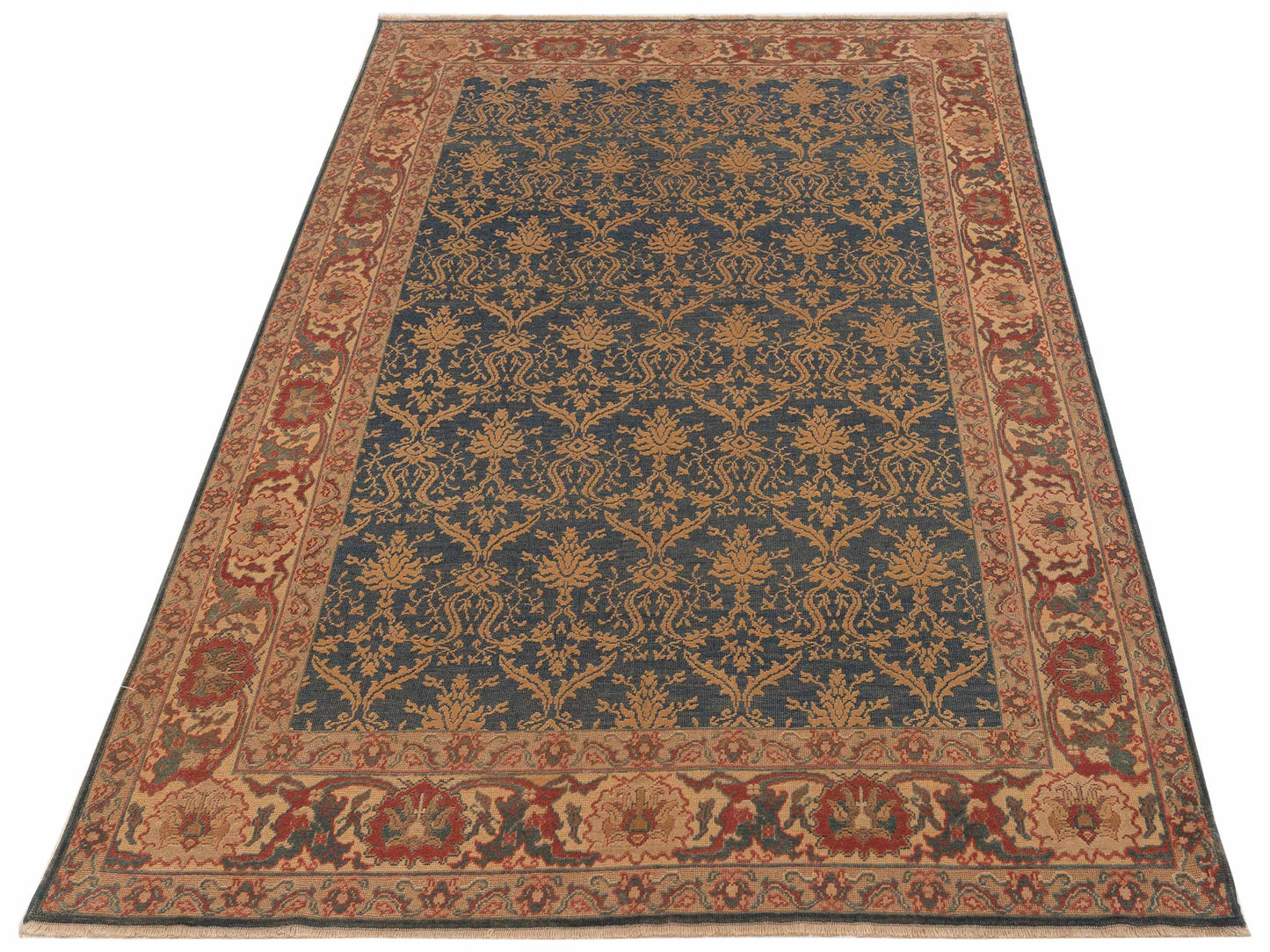 Pasha Antique Loom 107995 Blue Gold Transitional Hand Knotted Rug