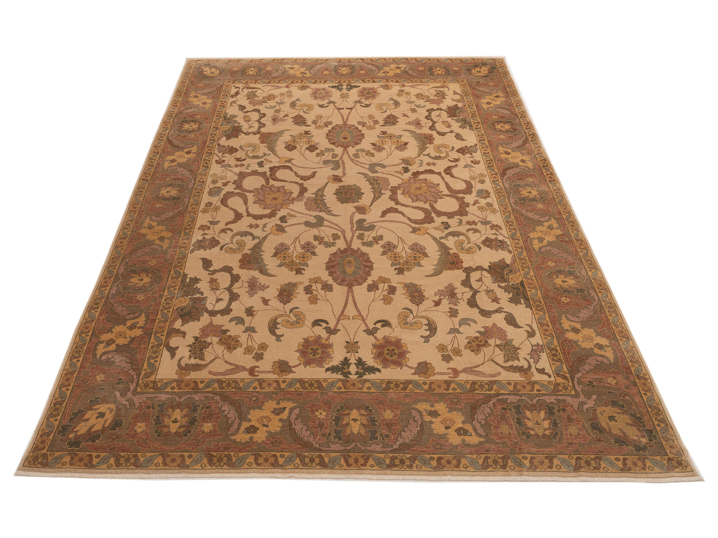 Pasha Antique Loom 108009 Ivory Green Transitional Hand Knotted Rug