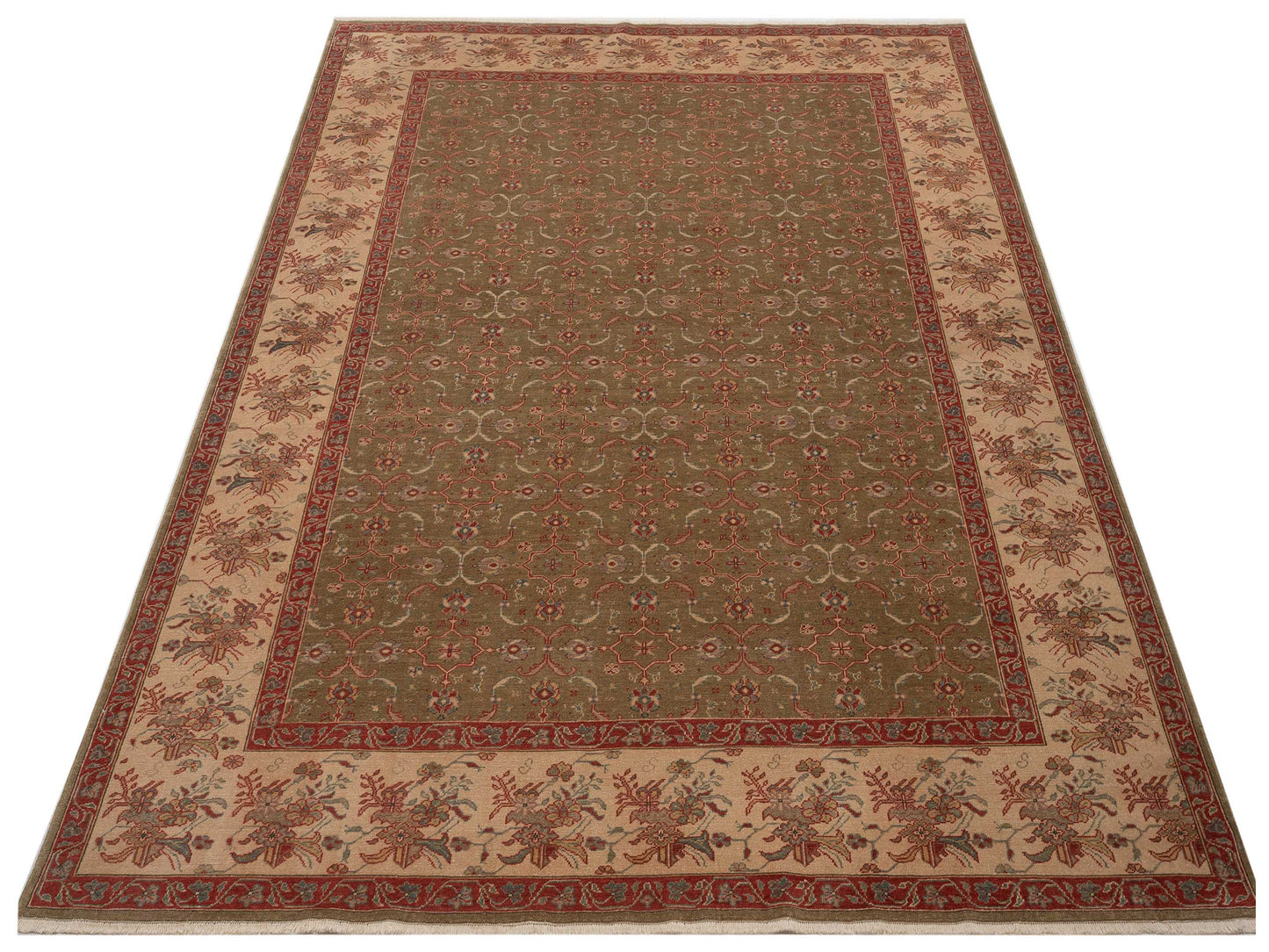 Pasha Antique Loom 108012 Green Ivory Transitional Hand Knotted Rug