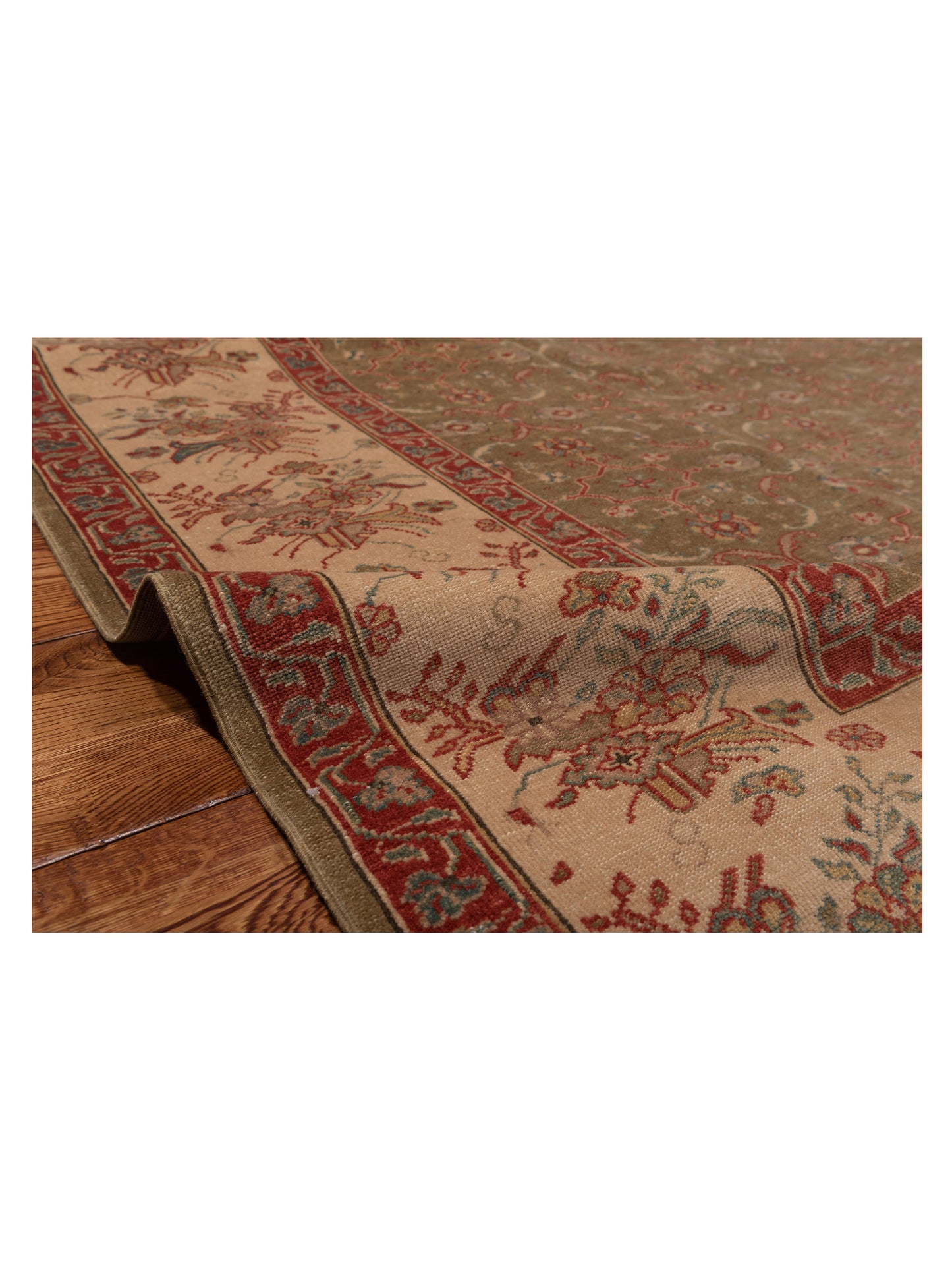 Pasha Antique Loom 108012 Green Ivory Transitional Hand Knotted Rug