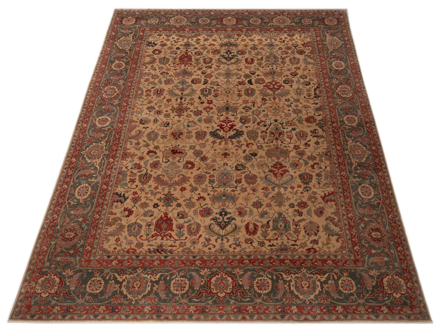 Pasha Antique Loom 108018 Beige Green Traditional Hand Knotted Rug