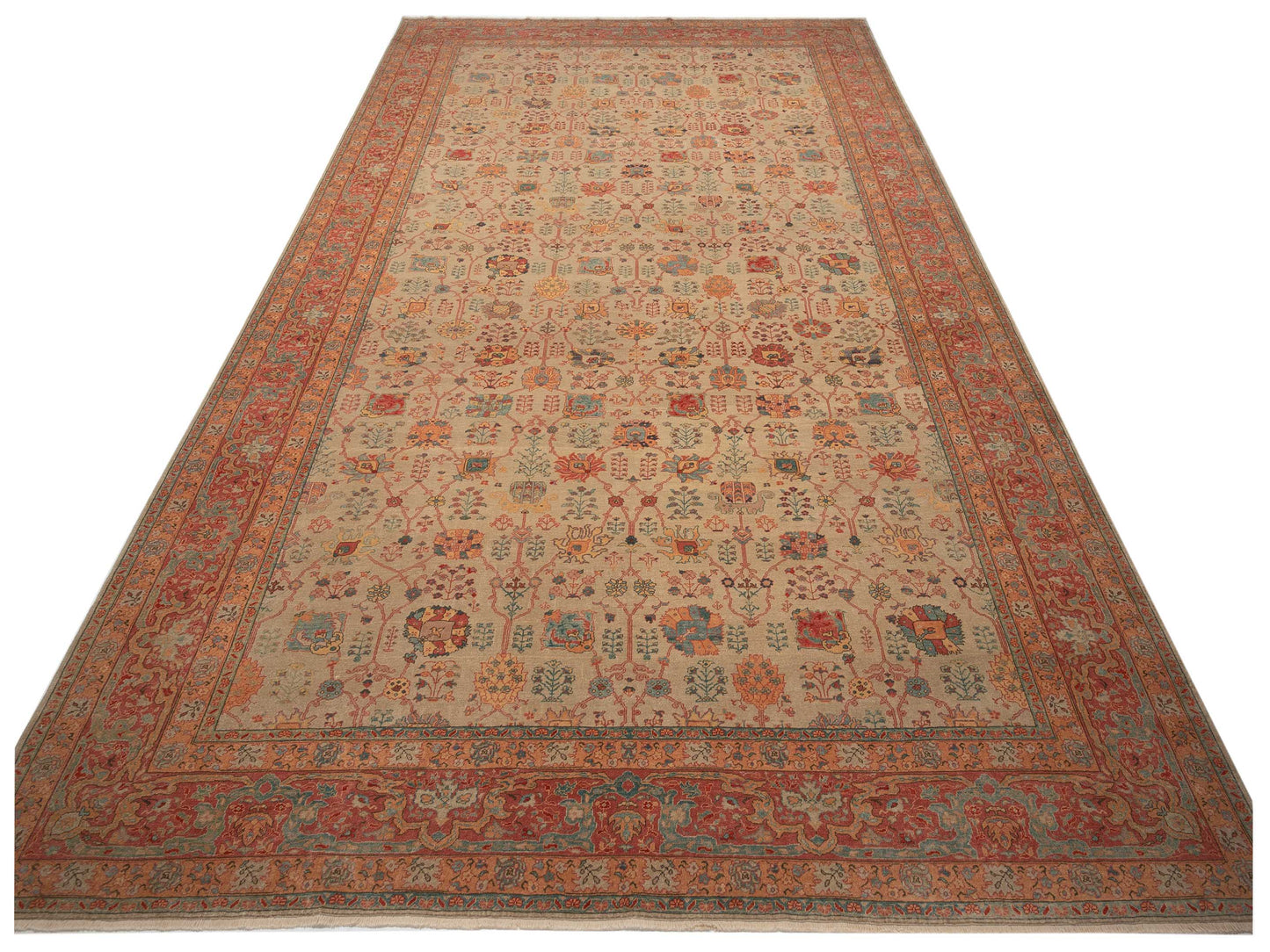 Pasha Antique Loom 108025 Beige Pink Traditional Hand Knotted Rug