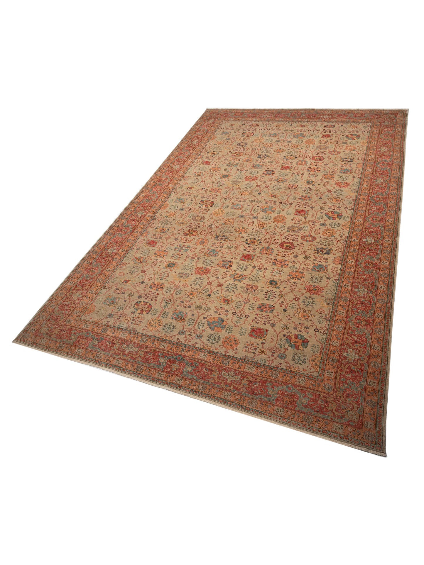 Pasha Antique Loom 108025 Beige Pink Traditional Hand Knotted Rug