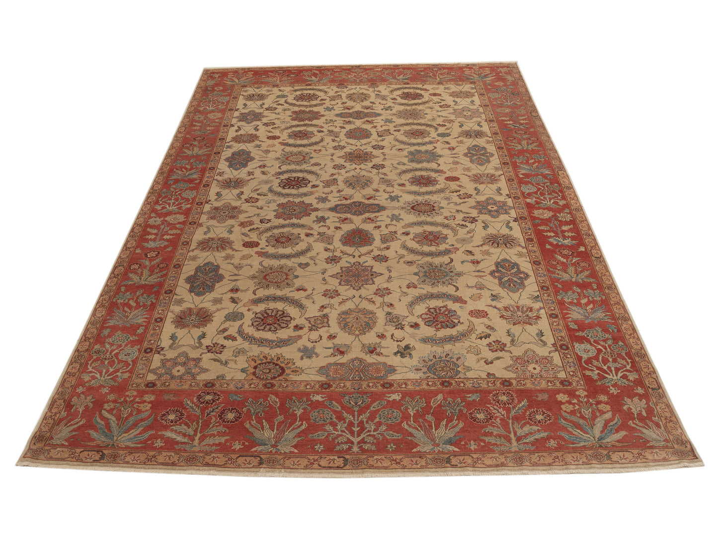 Pasha Antique Loom 108038 Ivory Rust Traditional Hand Knotted Rug