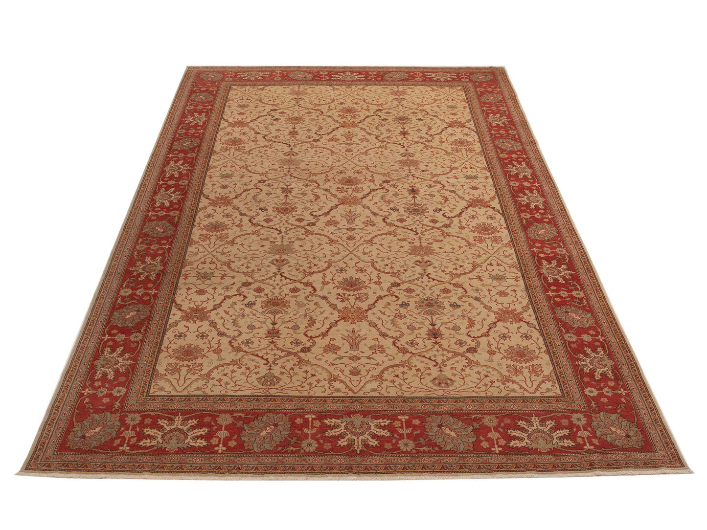 Pasha Antique Loom 108053 Ivory Rust Transitional Hand Knotted Rug