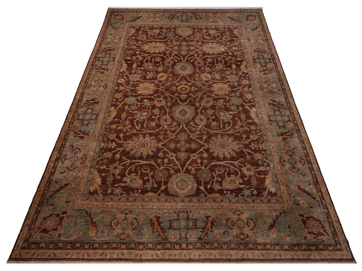 Pasha Elvan Nursel Plum Green Traditional Hand Knotted Rug