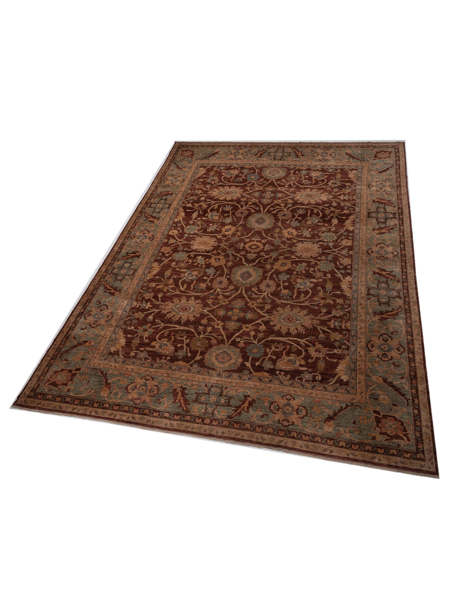 Pasha Elvan Nursel Plum Green Traditional Hand Knotted Rug