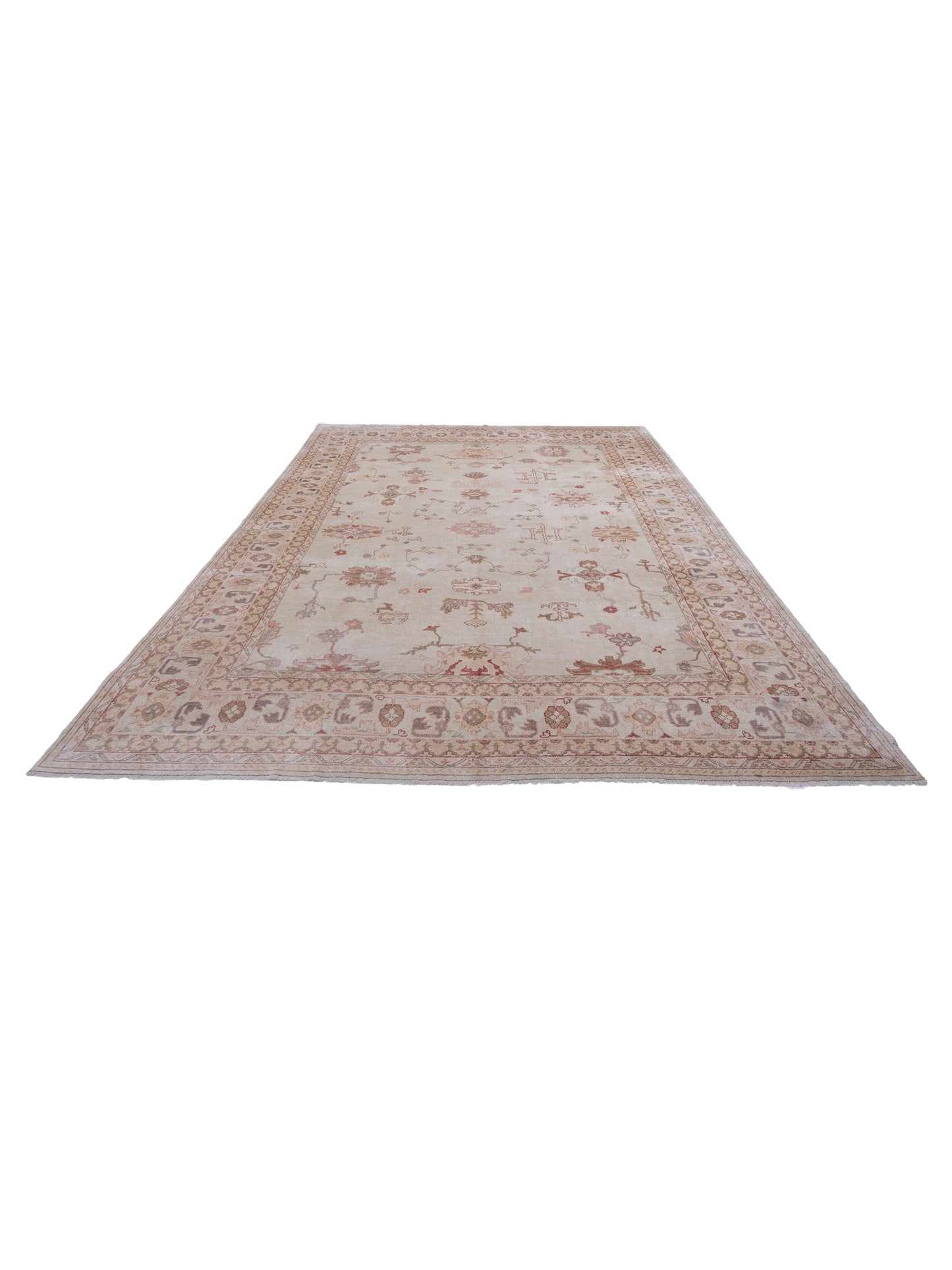 Authentic Angora Oushak Arzu Beige Beige Traditional Hand Knotted Rug