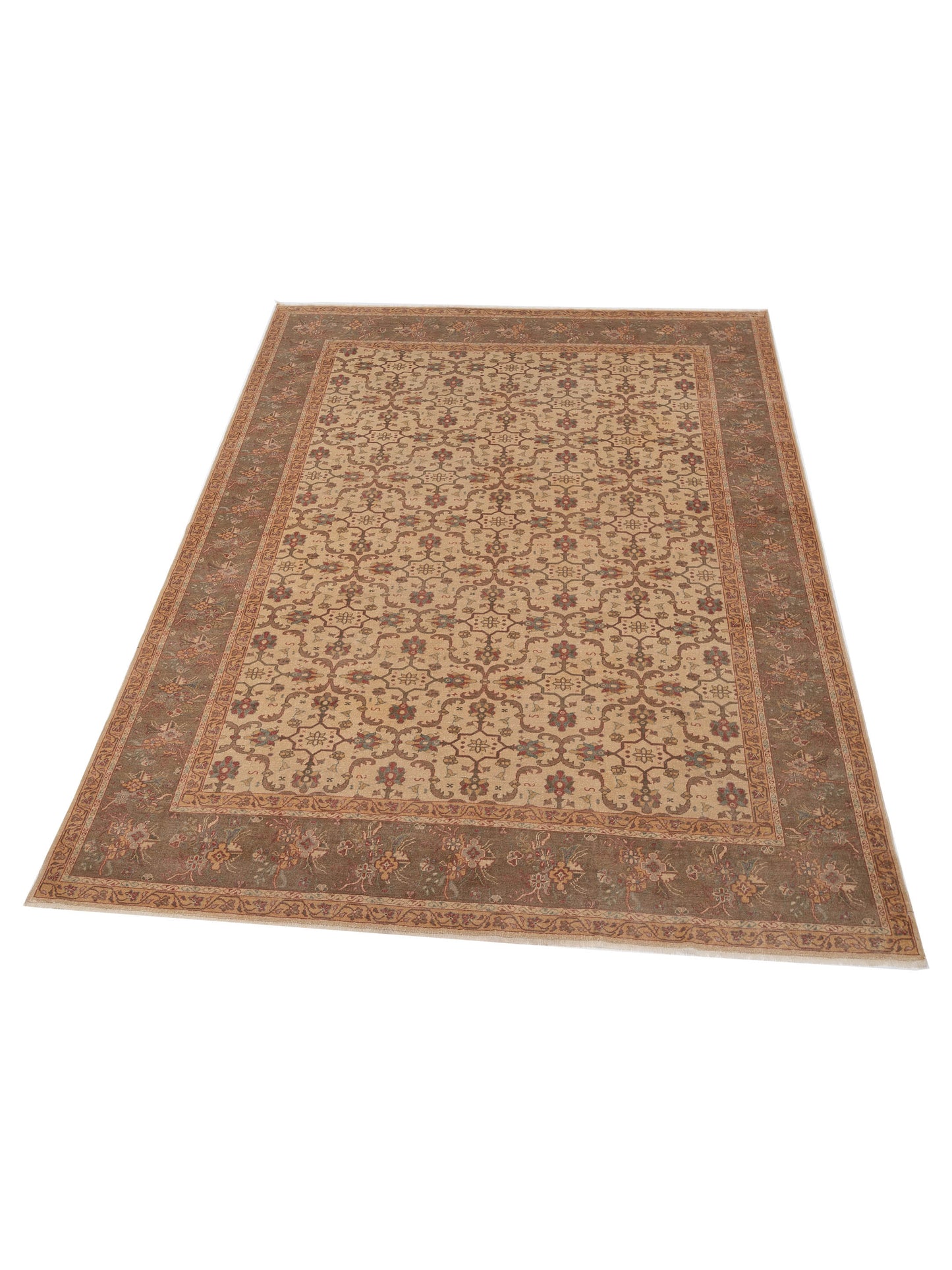 Pasha Defne Nurdan Beige Green Transitional Hand Knotted Rug