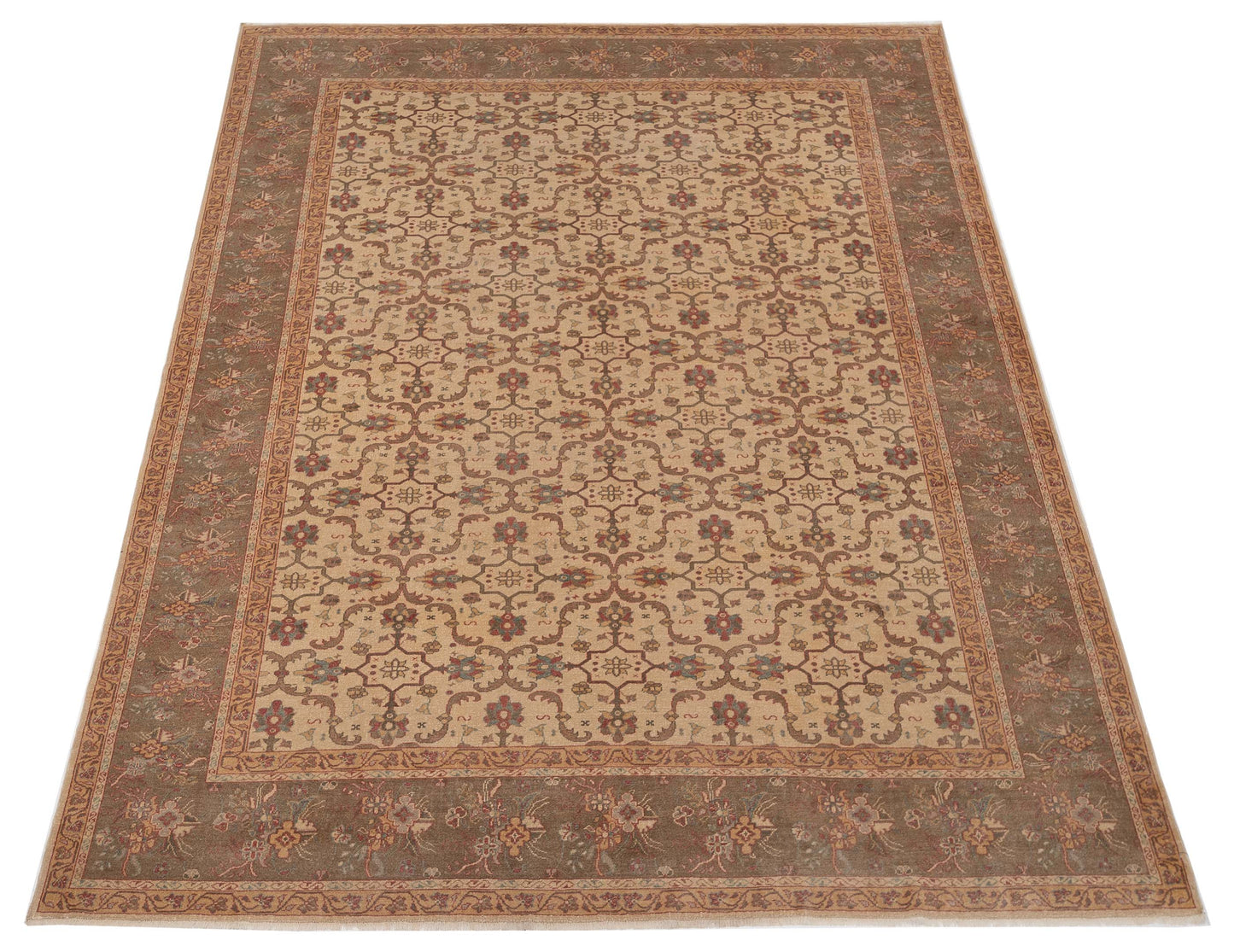 Pasha Defne Nurdan Beige Green Transitional Hand Knotted Rug