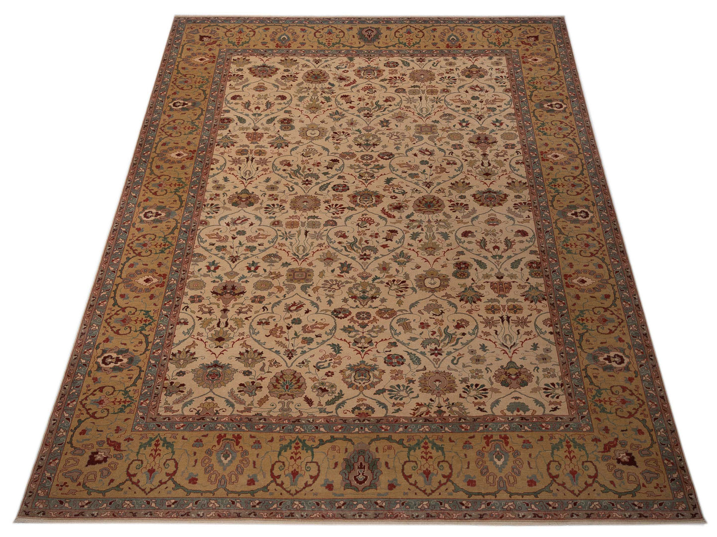 Pasha Antique Loom 108141 Beige Gold Traditional Hand Knotted Rug