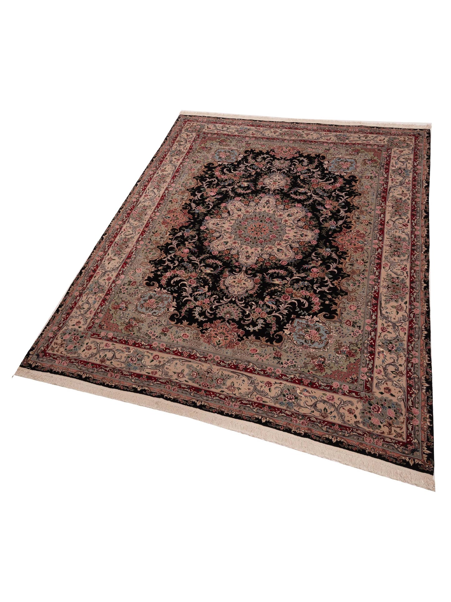 Pasha Magnolia Super Fine 109565 Black Beige Traditional Hand Knotted Rug