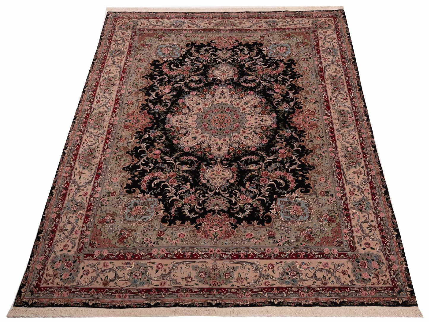 Pasha Magnolia Super Fine 109565 Black Beige Traditional Hand Knotted Rug