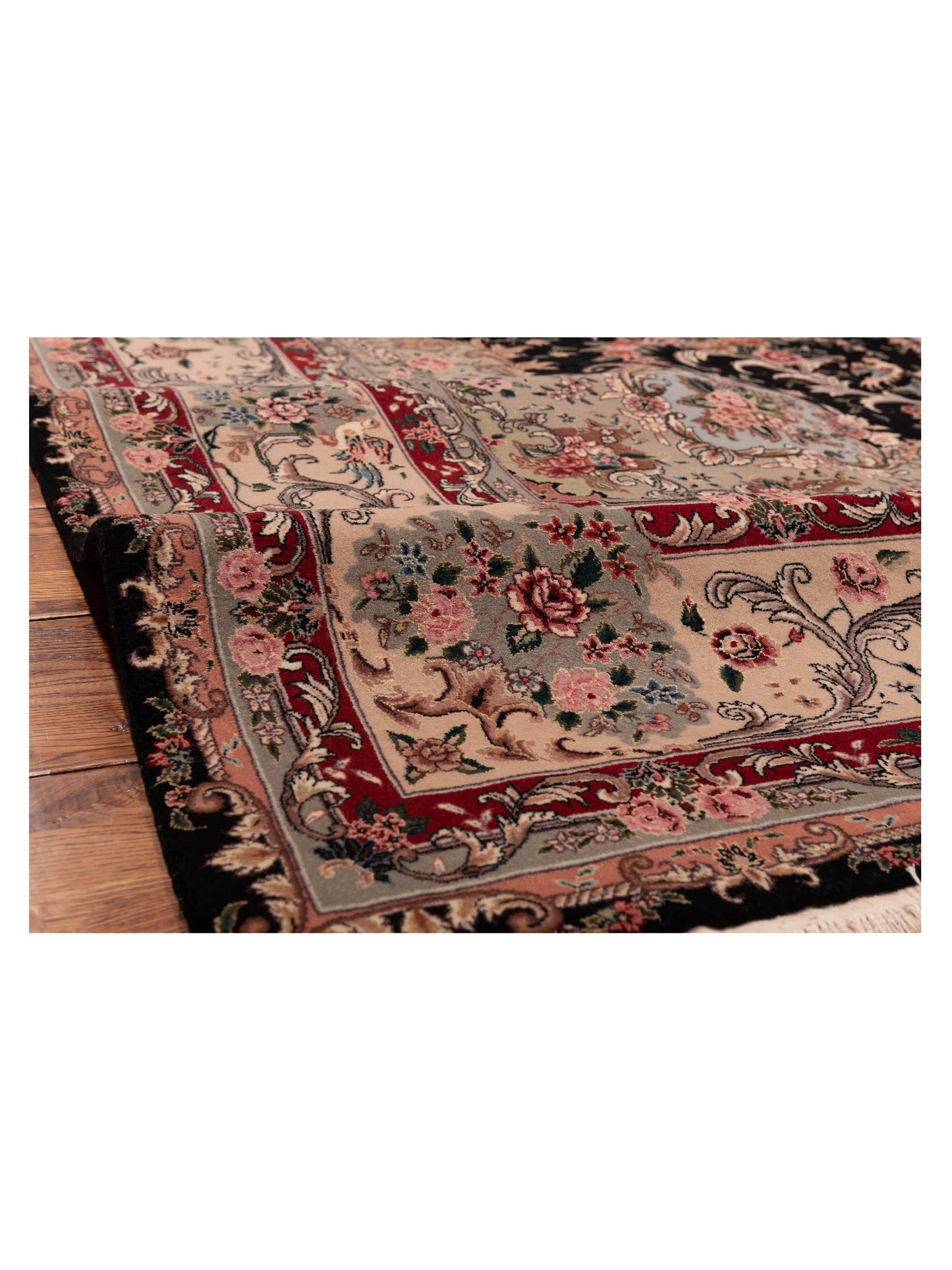 Pasha Magnolia Super Fine 109565 Black Beige Traditional Hand Knotted Rug