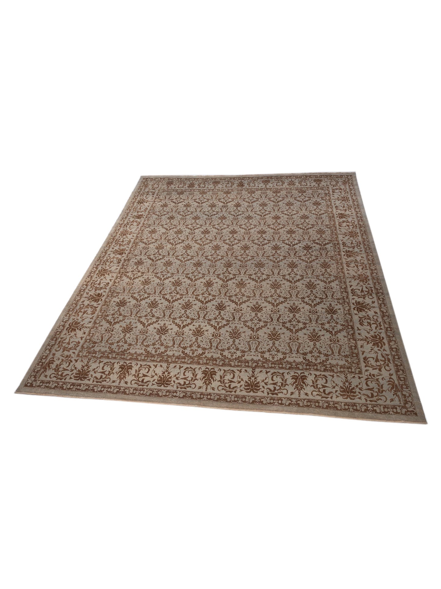 Pasha Defne Begonia Ice Blue Dark Brown Transitional Hand Knotted Rug