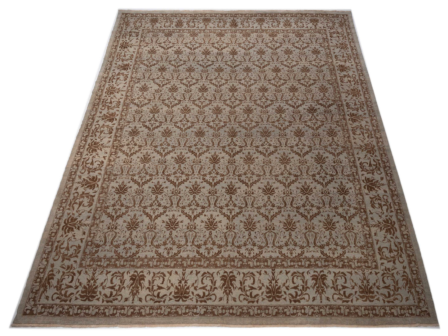 Pasha Defne Begonia Ice Blue Dark Brown Transitional Hand Knotted Rug