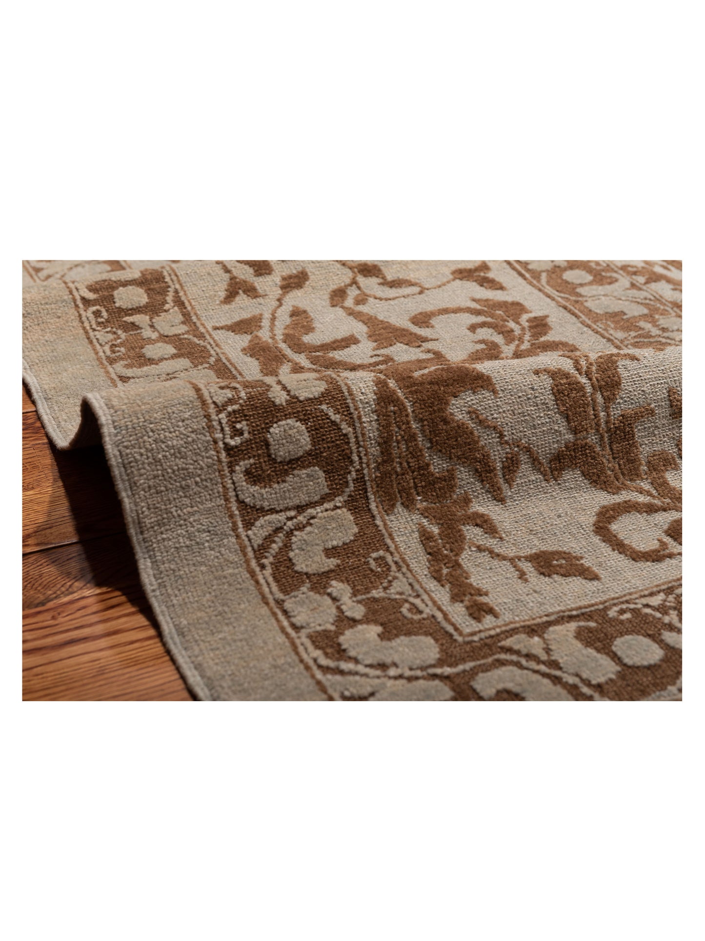 Pasha Defne Begonia Ice Blue Dark Brown Transitional Hand Knotted Rug