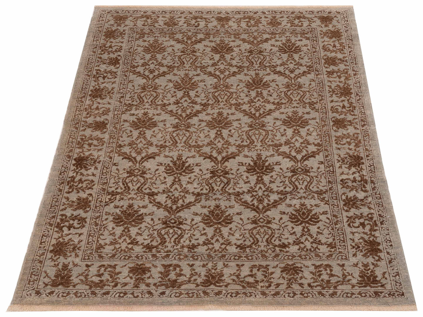 Pasha Defne Begonia Ice Blue Dark Brown Transitional Hand Knotted Rug