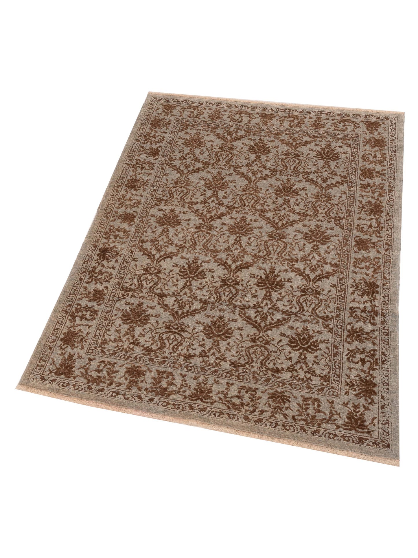 Pasha Defne Begonia Ice Blue Dark Brown Transitional Hand Knotted Rug