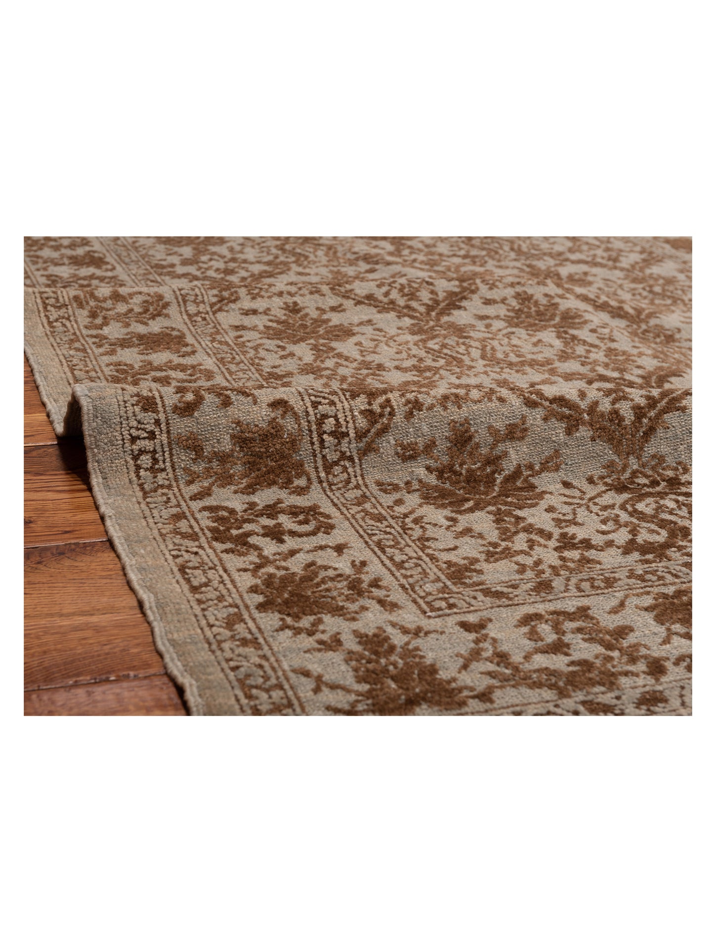 Pasha Defne Begonia Ice Blue Dark Brown Transitional Hand Knotted Rug