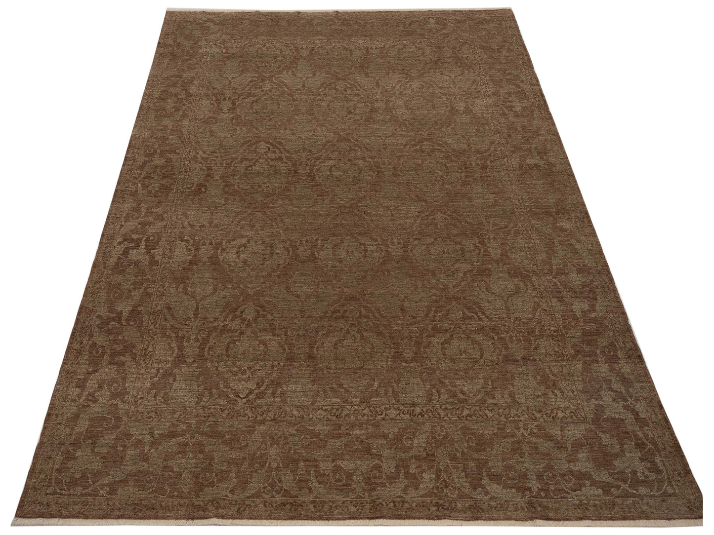 Pasha Defne Tulip Dark Brown Green Transitional Hand Knotted Rug