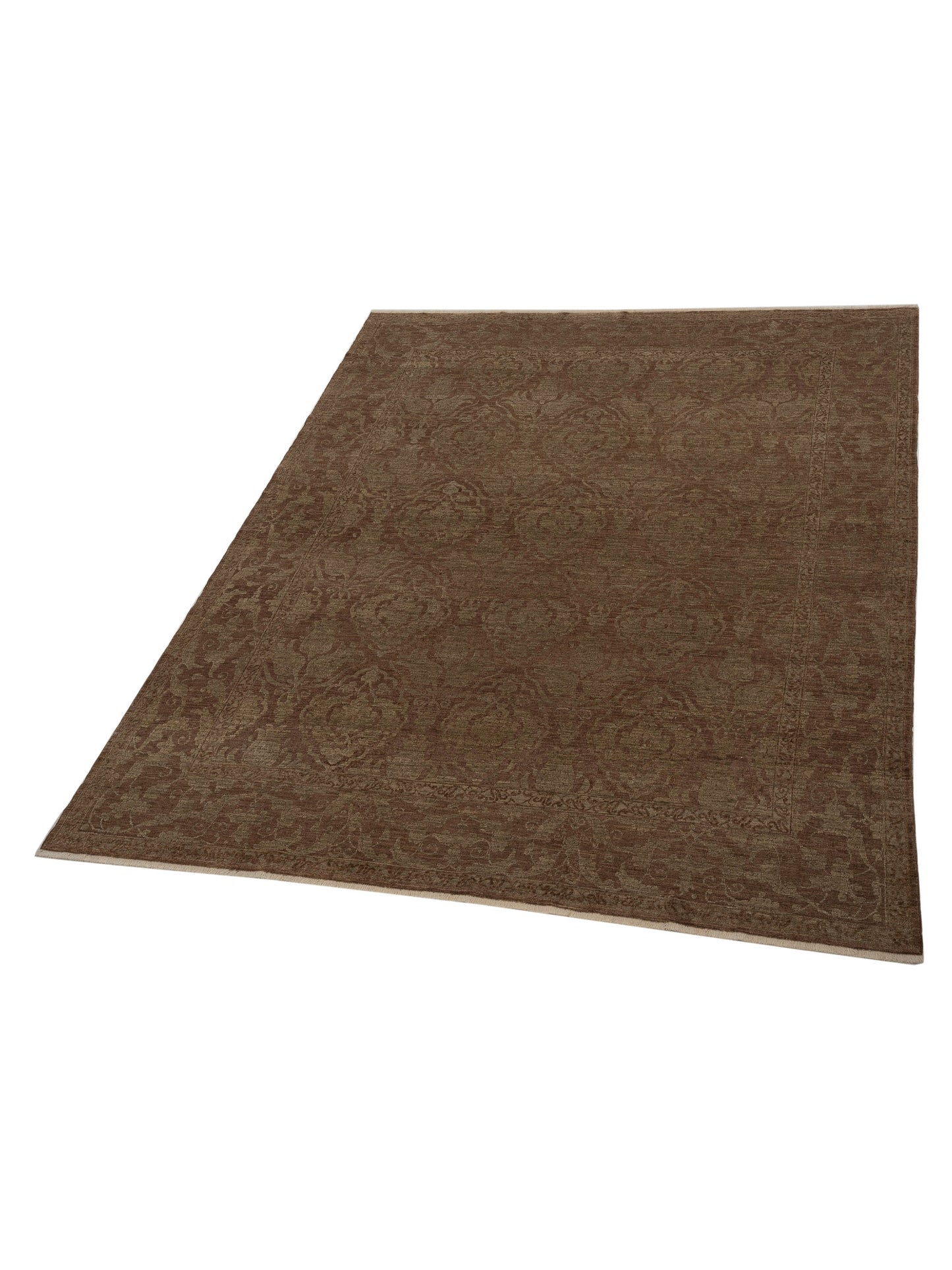 Pasha Defne Tulip Dark Brown Green Transitional Hand Knotted Rug