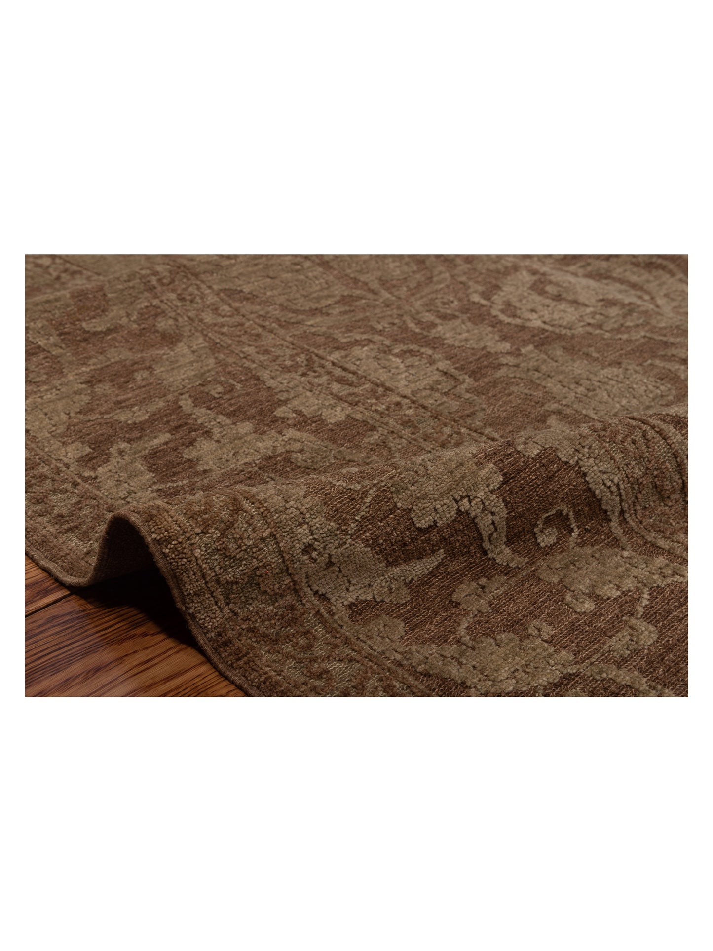 Pasha Defne Tulip Dark Brown Green Transitional Hand Knotted Rug