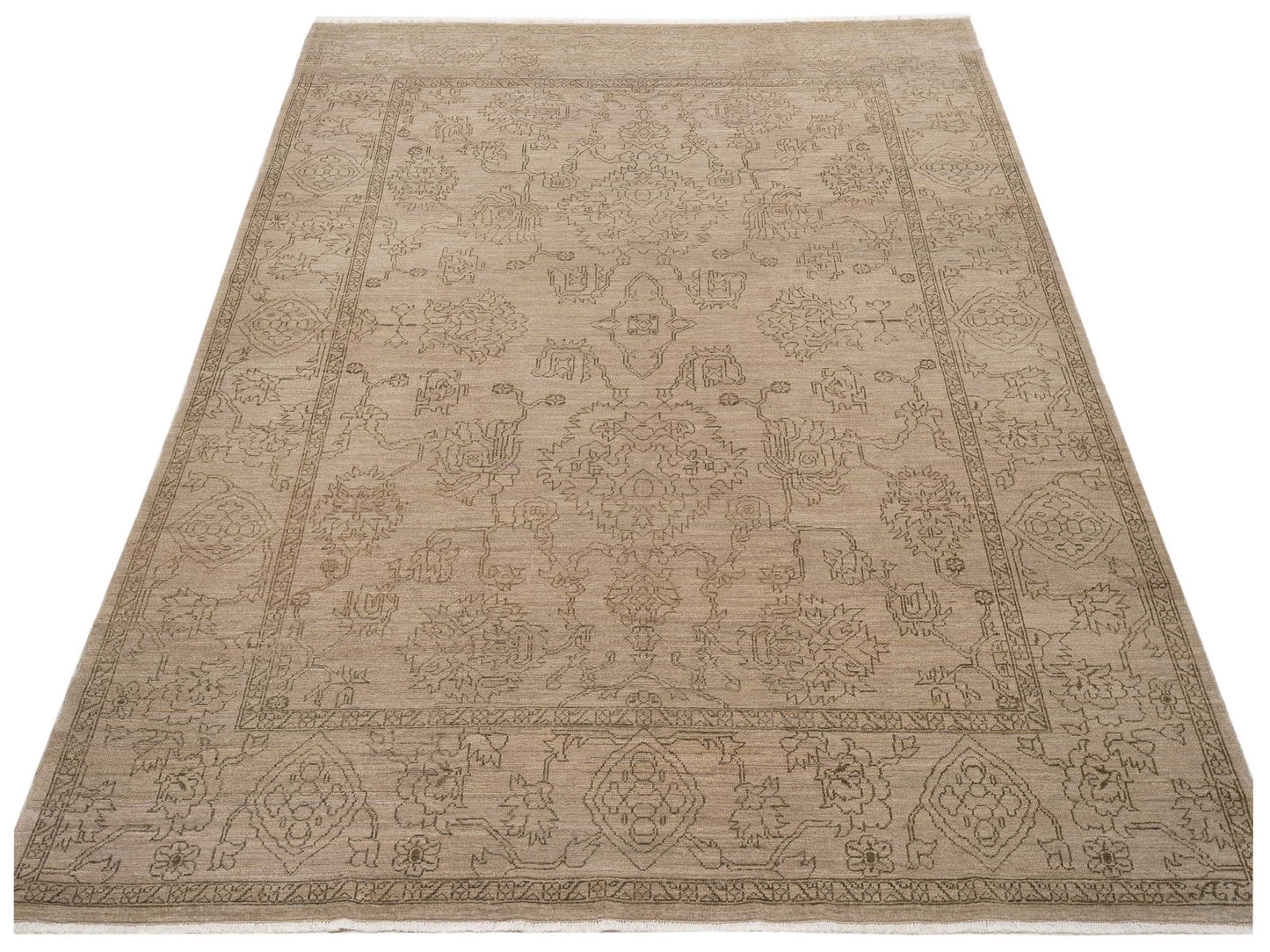 Pasha Ceyhan Jade Beige Green Transitional Hand Knotted Rug