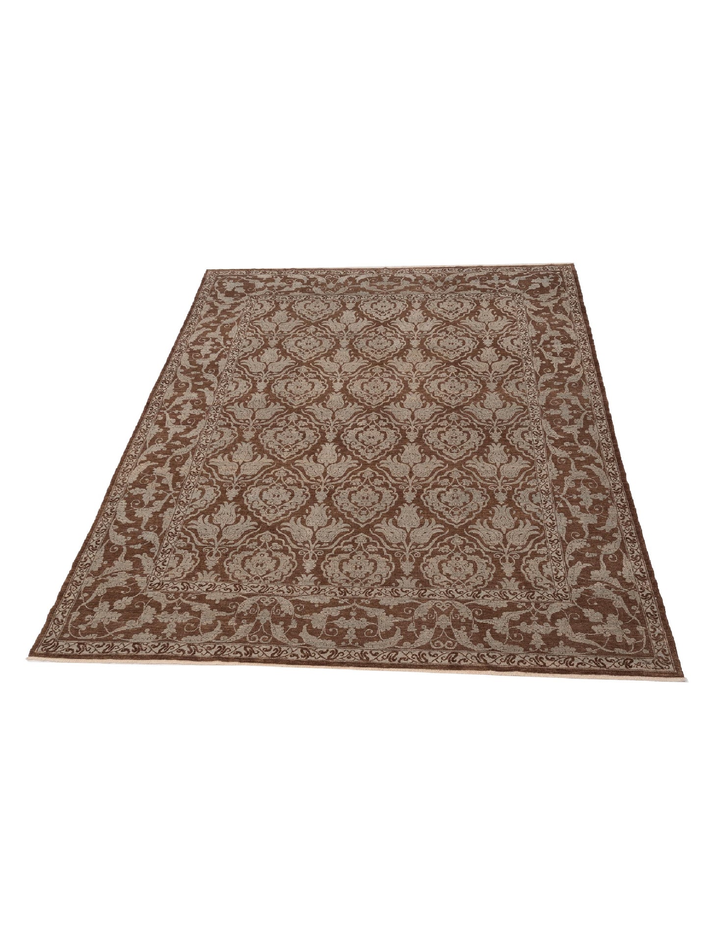 Pasha Defne Tulip Brown Ice Blue Transitional Hand Knotted Rug