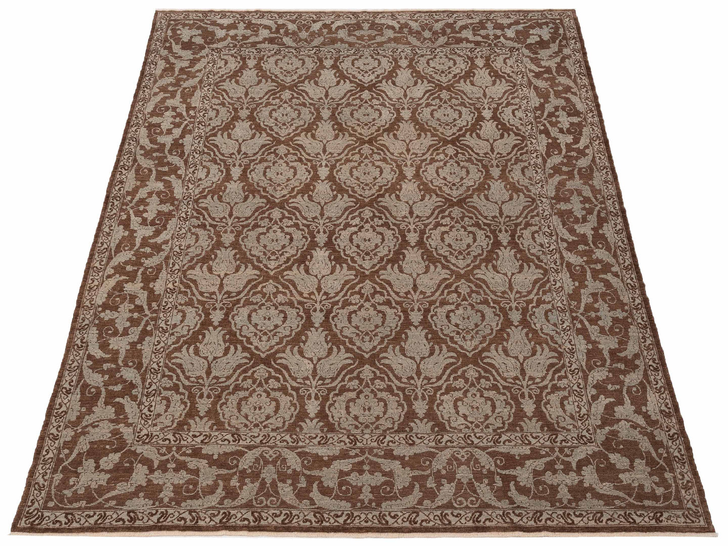 Pasha Defne Tulip Brown Ice Blue Transitional Hand Knotted Rug