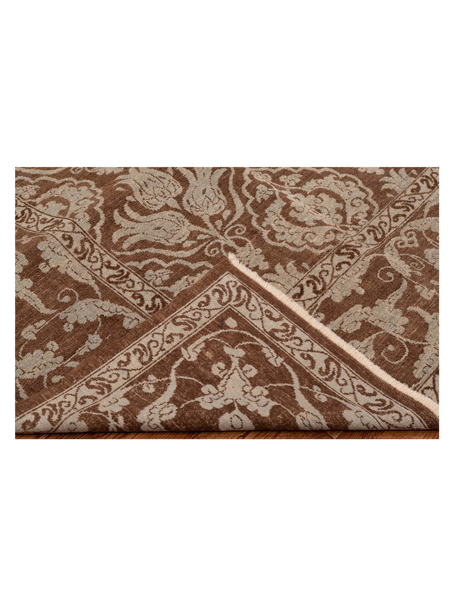 Pasha Defne Tulip Brown Ice Blue Transitional Hand Knotted Rug