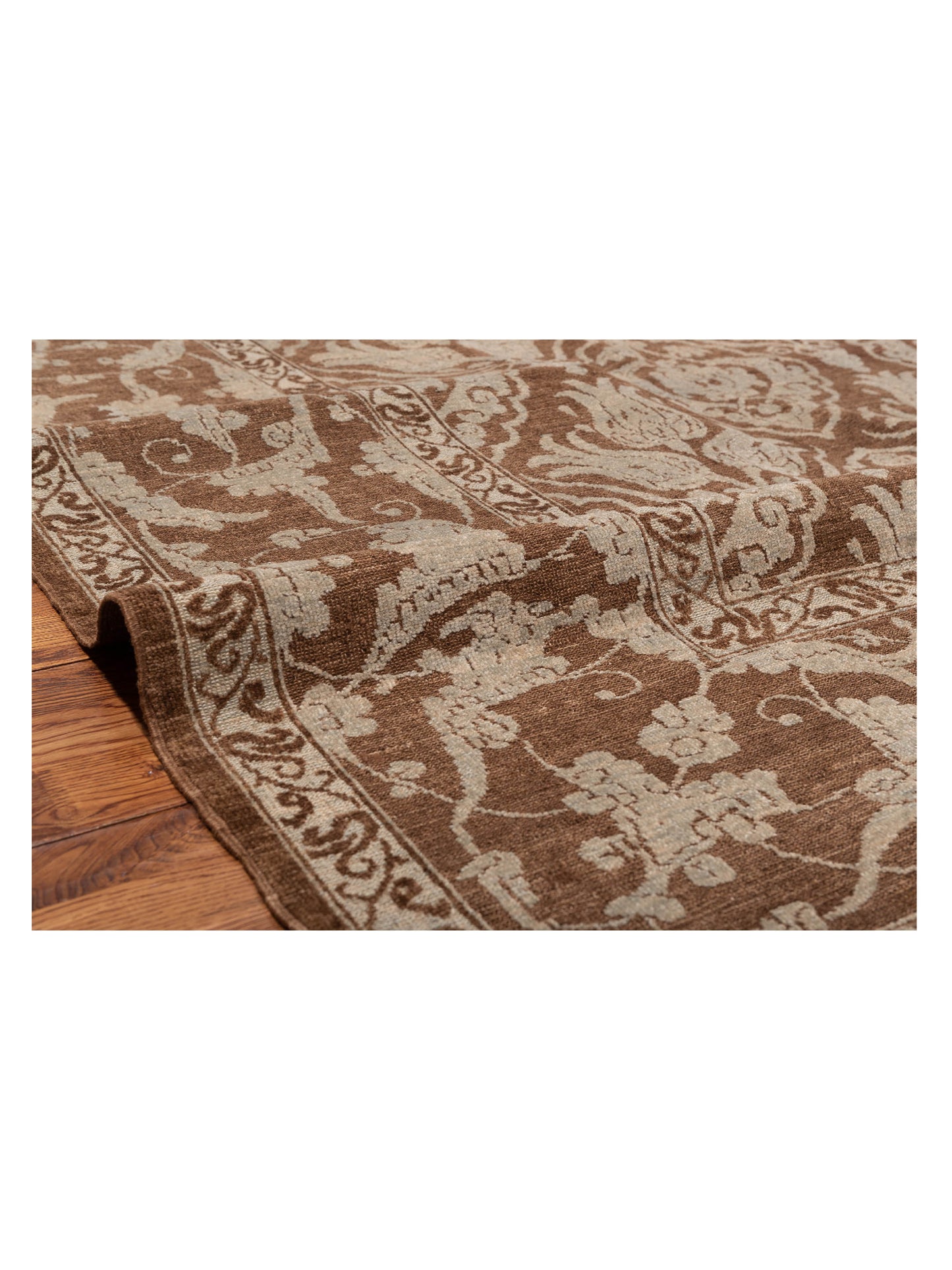 Pasha Defne Tulip Brown Ice Blue Transitional Hand Knotted Rug