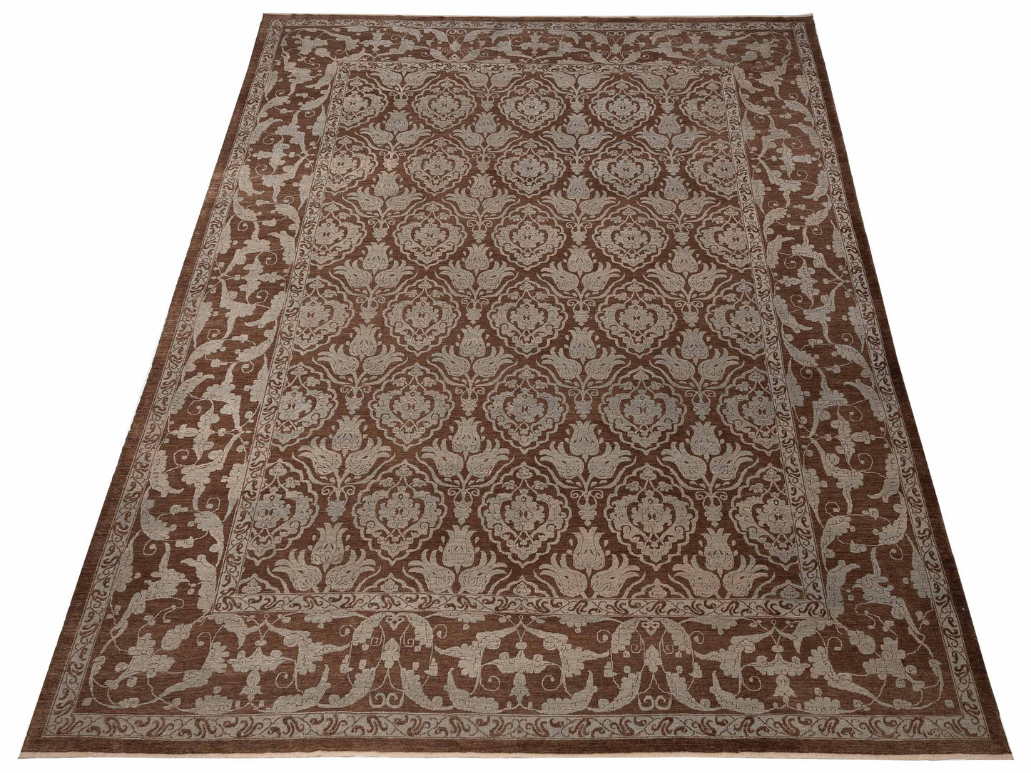 Pasha Defne Tulip Brown Ice Blue Transitional Hand Knotted Rug