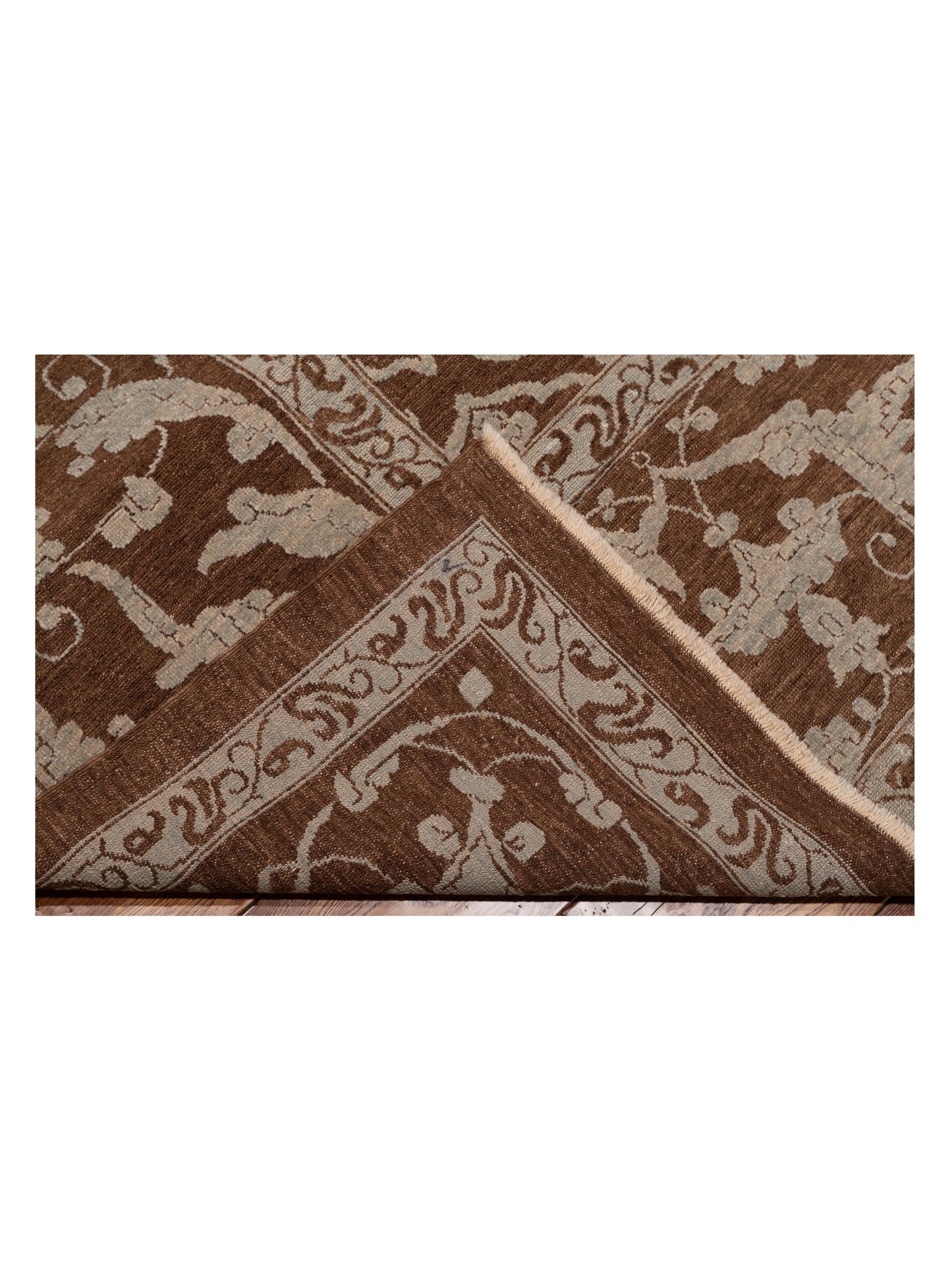 Pasha Defne Tulip Brown Ice Blue Transitional Hand Knotted Rug