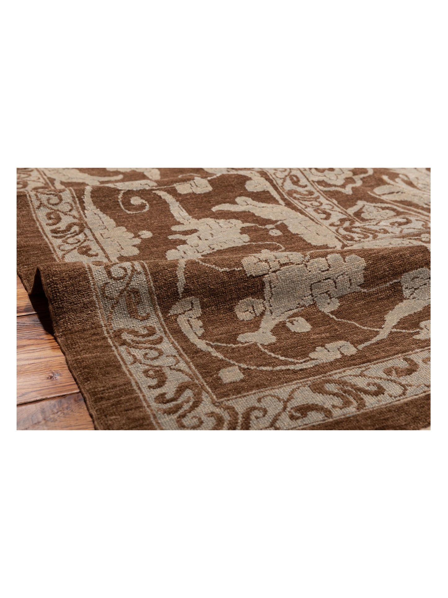 Pasha Defne Tulip Brown Ice Blue Transitional Hand Knotted Rug