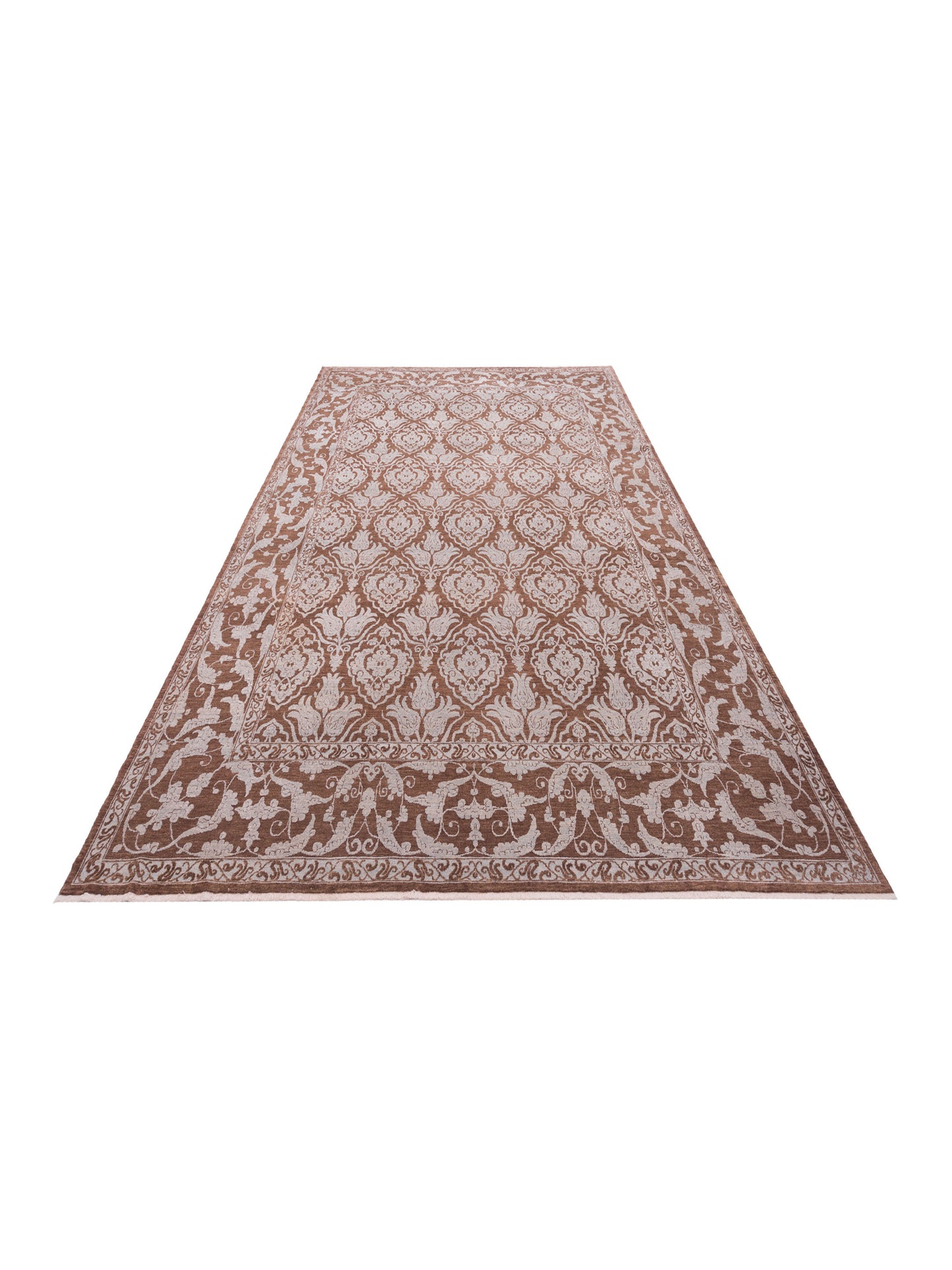 Pasha Defne Tulip Brown Ice Blue Transitional Hand Knotted Rug