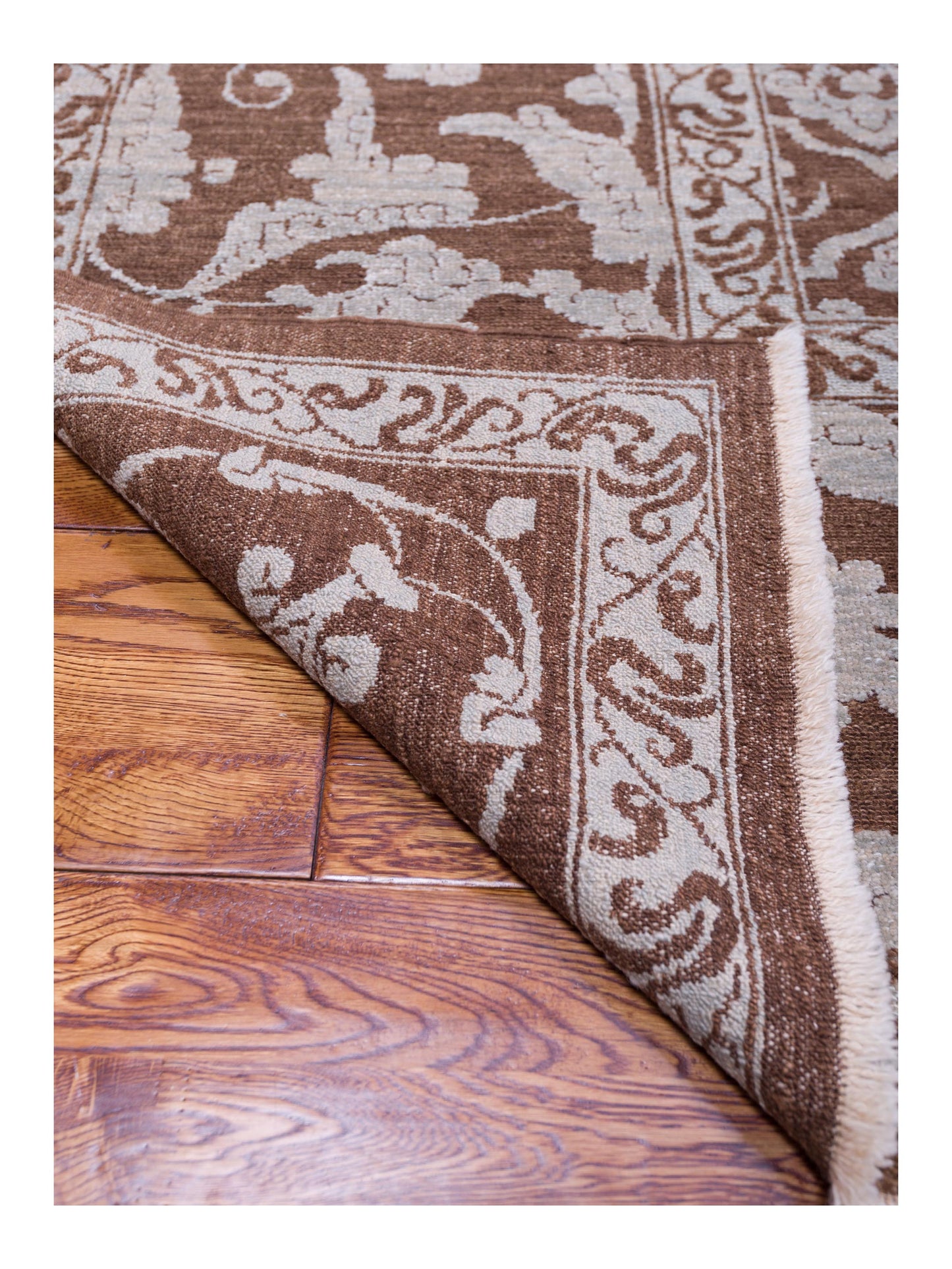 Pasha Defne Tulip Brown Ice Blue Transitional Hand Knotted Rug